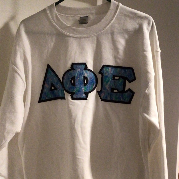 Gildan Sweaters - Gildan White Cowl Neck Sweater with Blue Accents